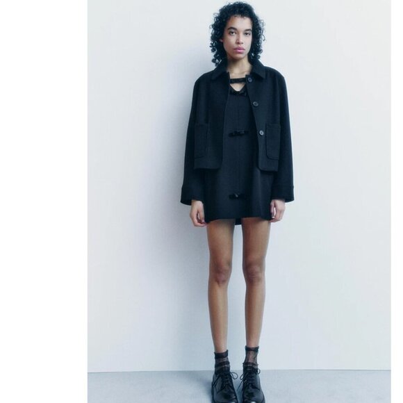 Zara Velvet Bow Sleeveless V Neck Mini Dress Black Size Medium - Picture 3 of 11